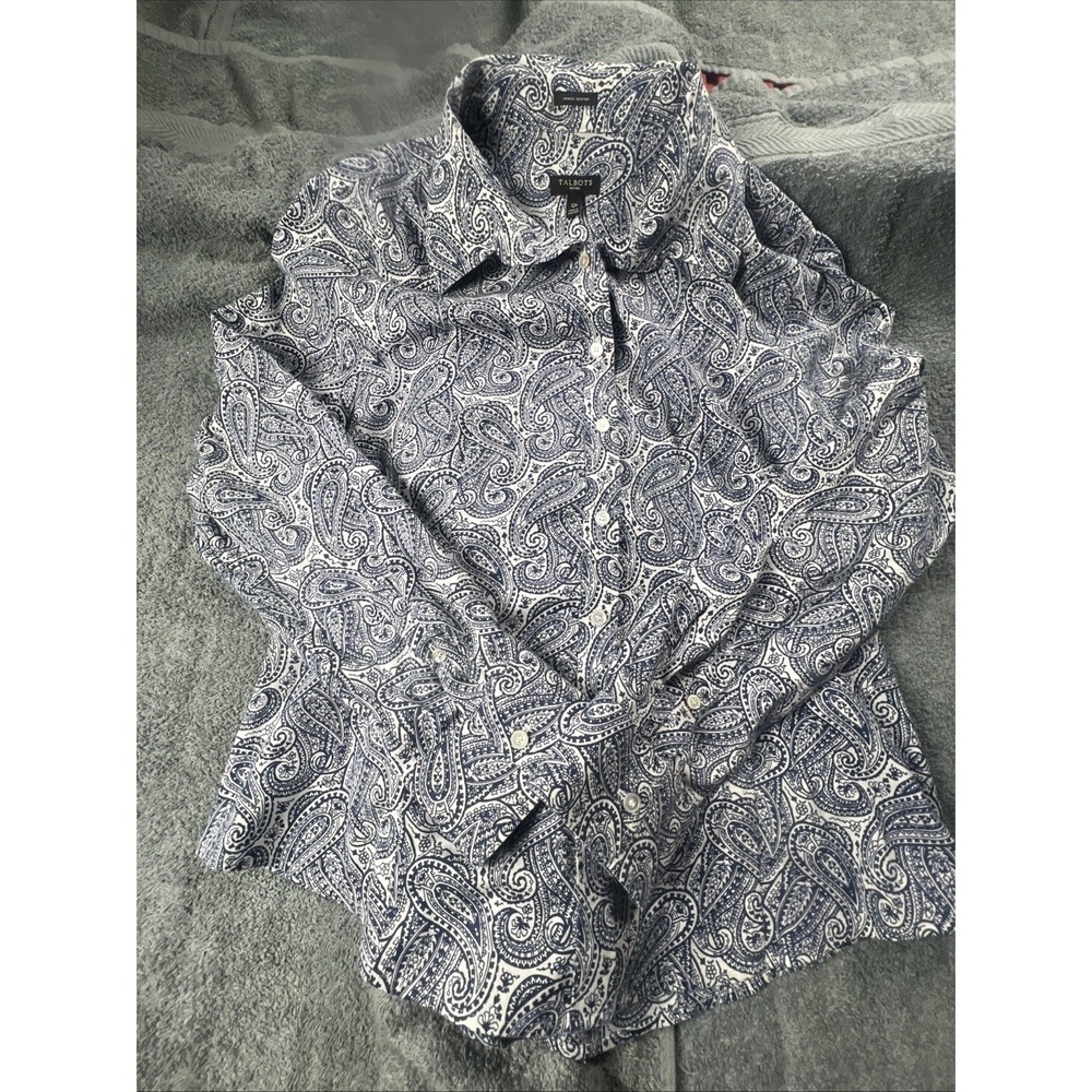 Talbots Paisley Long Sleeve Button Shirt - Size 12 P. Wrinkle Resistant